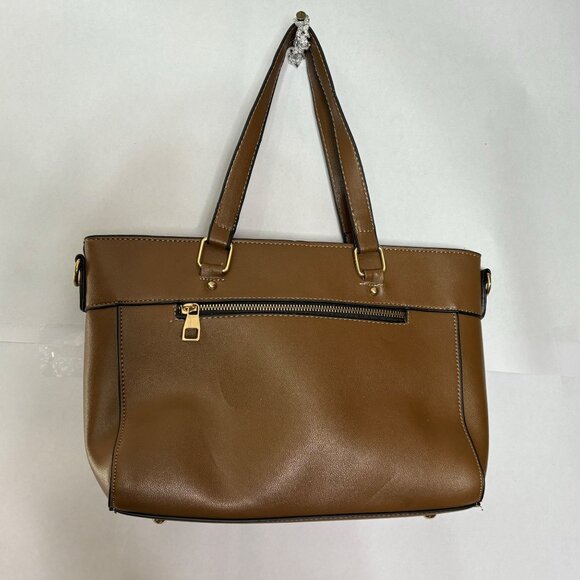 Huanying Shiyong Deligaopiju Brown Leather Tote Bag Zipper Closure Dual Handles - Picture 4 of 16